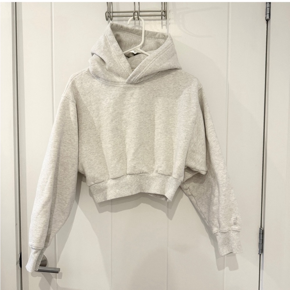 Aritzia COZYAF cropped hoodie (S) in Heather Cloud White